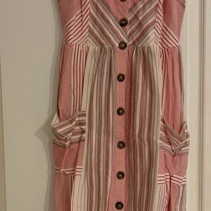 Japna Red and White Striped Midi Dress